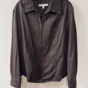 David Brooks Blazer Jacket Size XL Brown Vintage Zippered Faux Suede 80's